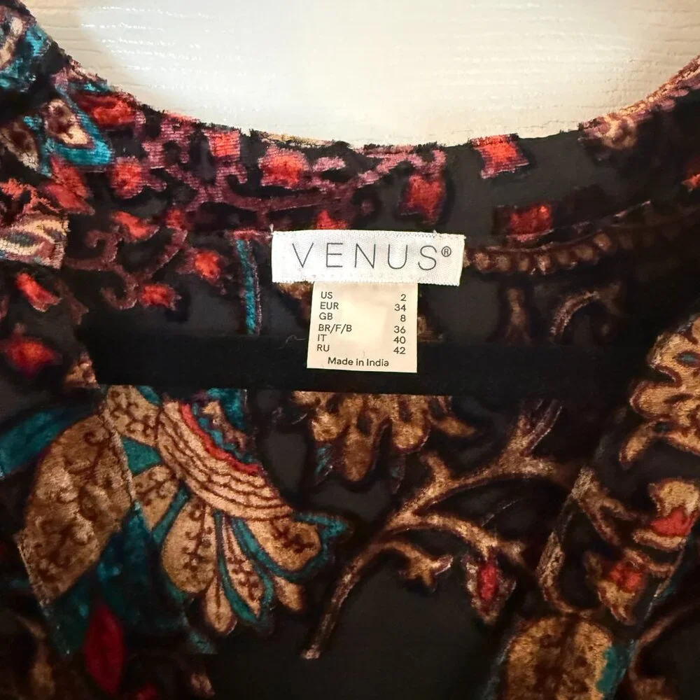 Venus Jewel Tone Burnout Velvet Long Sleeve Dress Size 2 - Picture 6 of 6